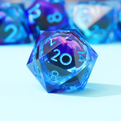 YEMEKO Beholder'S Eye D20 Dice Dragon Eye DND 22MM Single with Resin Sharp Edge 20 Sided D&D Handmade Polyhedral for Dungeons and Dragons, RPG, Roleplaying Games MTG Table Games(Blue Gold)