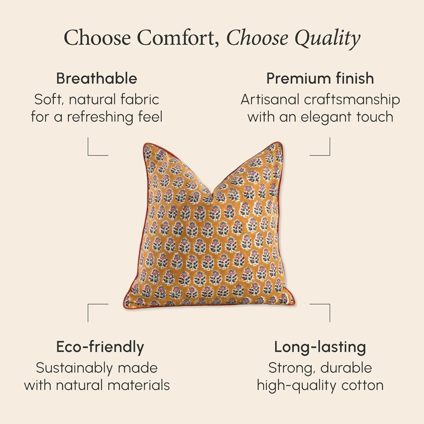 CPC 100% Cotton Throw Pillow Covers 18x18 Inch, Set of 2 Green Block Print Pattern Couch Pillow, Cute Boho Decorative Pillows for Living Room, Bedroom with Hidden Zipper- Agate Green