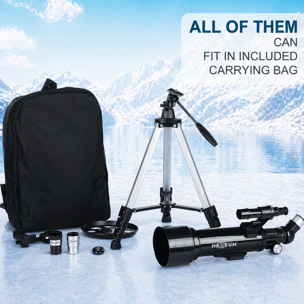 Koolpte Telescope 70mm Aperture 500mm - for Kids & Adults Astronomical Refracting Telescopes AZ Mount Fully Multi-Coated Optics, with Diagonal Mirror Phone Adapter, Carrying Bag, Wireless Remote Black