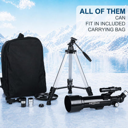 Koolpte Telescope 70mm Aperture 500mm - for Kids & Adults Astronomical Refracting Telescopes AZ Mount Fully Multi-Coated Optics, with Diagonal Mirror Phone Adapter, Carrying Bag, Wireless Remote Black