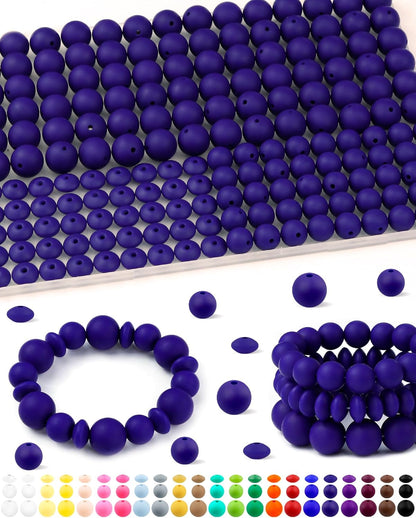 200Pcs FIVEIZERO Mixed Silicone Beads for Keychain Making, 12mm 15mm Round and 12mm Lentil Silicone Beads for Pens Bracelet Necklace DIY Crafts(Black)