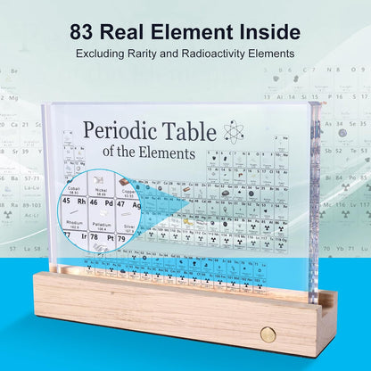 Rafecs Periodic Table with Real Elements Inside, Large Acrylic Periodic Table of Elements with 83 Real Samples and 7 Colorful LED Lights, Chemistry Gifts for Students, Kids, Teacher and Science Lovers
