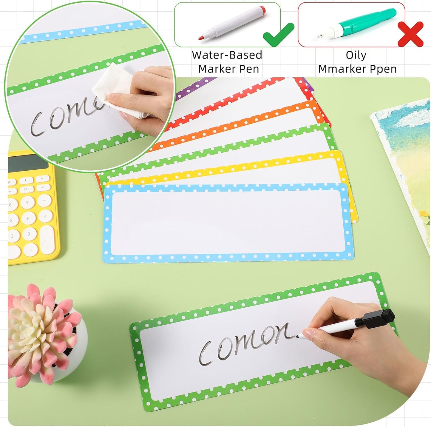 Janlaugh 12 Pcs Large Magnetic Dry Erase Labels for Classroom, 12 x 4 Inch Rectangle Magnetic Name Plates Label Flexible Magnet Stickers for Whiteboards Refrigerator(Rainbow Color,Style 1)