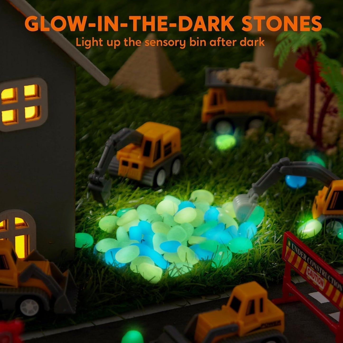 JOVA Klever Kits Dinosaurs Sensory Bin Toys for Toddlers with Glow in The Dark Dinosaurs, Sandbox with Lid Sand, Preschool Learning Activities Gifts for Boys Girls Age 3+