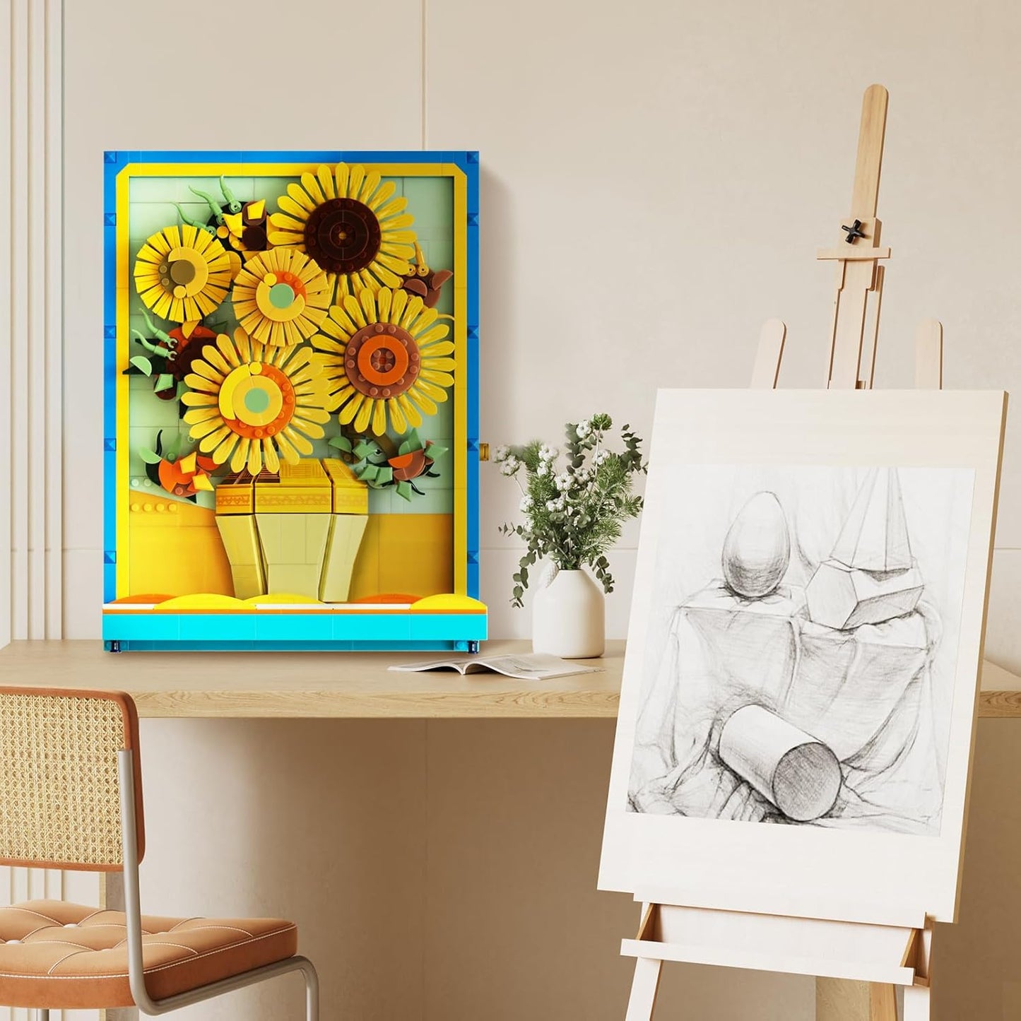Rotatable Sunflower Building Set,Sunflowers Table Art Painting Frame,Home Office Table Centerpiece Decor,Gifts for Her Him Girls 14+