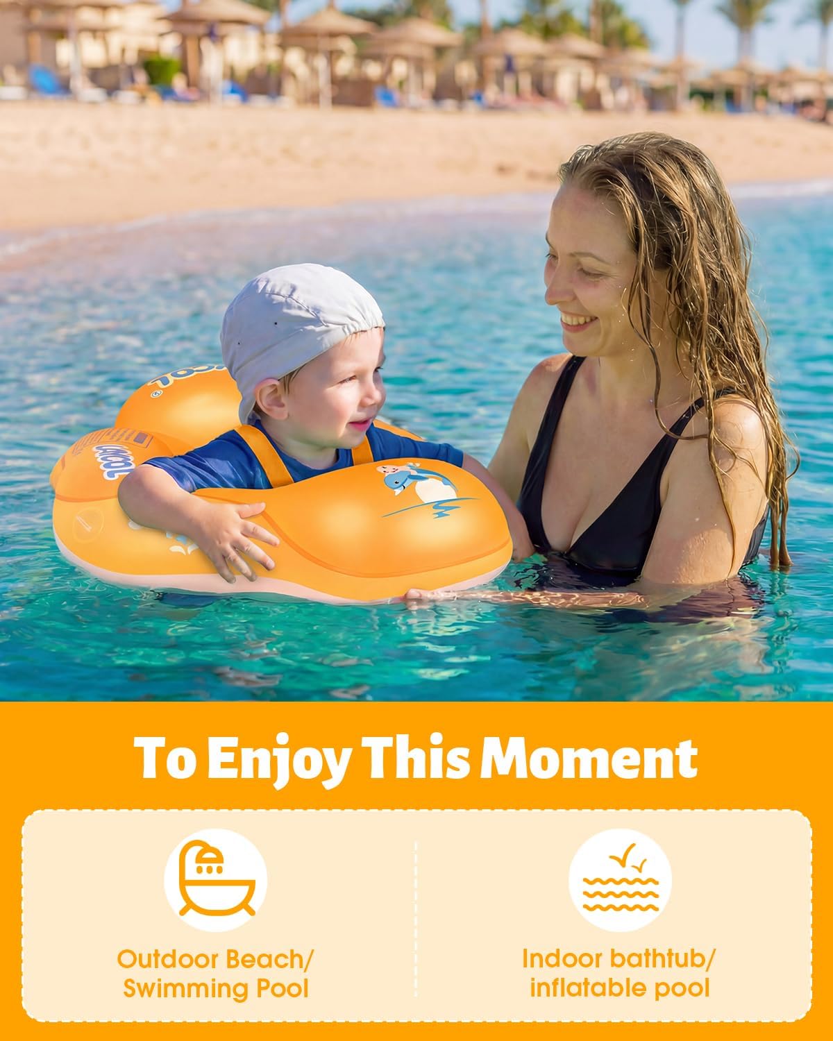 LAYCOL Baby Pool Float with Canopy UPF50+, 5 Point Safety Buckle No Flip Over, Inflatable Toddler Floaties Infant Pool Floats with Double Air Chambers, Baby Beach Essentials/Traval for 3-36M