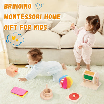 Adena Montessori Play Kit for 3-4 Months Baby,8 in 1 Wooden Learning Educational Toys for Toddler,Include Framed Mirror Book,High-Contrast Cards and More,Christmas Birthday Gift for Boys Girls