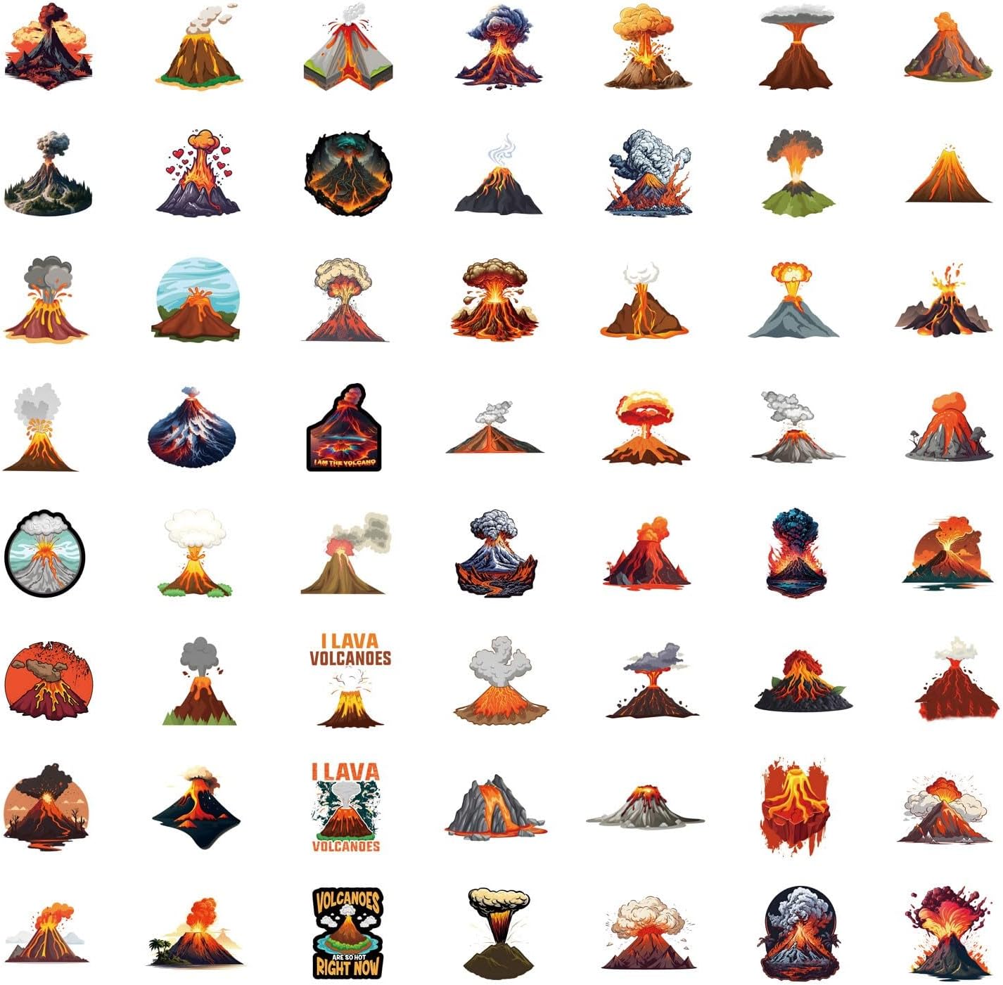 54 Pcs Volcano Stickers Pack for Kids Teens Adults, Volcanic Eruption Vinyl Waterproof Stickers and Decals for Water Bottles Skateboard Car Bike Phone Case Laptop, Volcano Birthday Party Favors