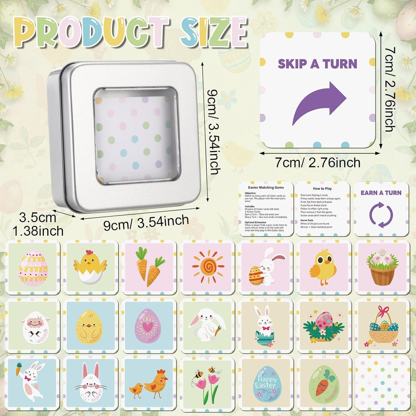 Tinlade 46 Pcs Easter Memory Matching Game with Metal Tin Religious Bunny Egg Card Concentration Memory Games Card for Easter Basket Stuffers Party Family Games Spring Carnival Prizes