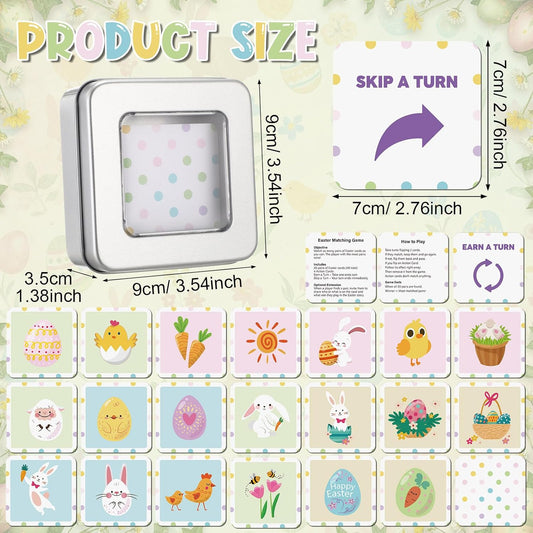 Tinlade 46 Pcs Easter Memory Matching Game with Metal Tin Religious Bunny Egg Card Concentration Memory Games Card for Easter Basket Stuffers Party Family Games Spring Carnival Prizes