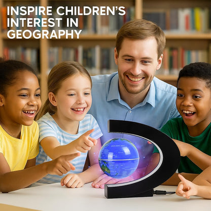 Magnetic Levitation Floating Rotating World Globe with LED Light - C Shape Anti Gravity Levitating Globe for Desk Office Decor, STEM Educational Map, Unique Tech Gift for Men Kids Boss, 3.5 Inches