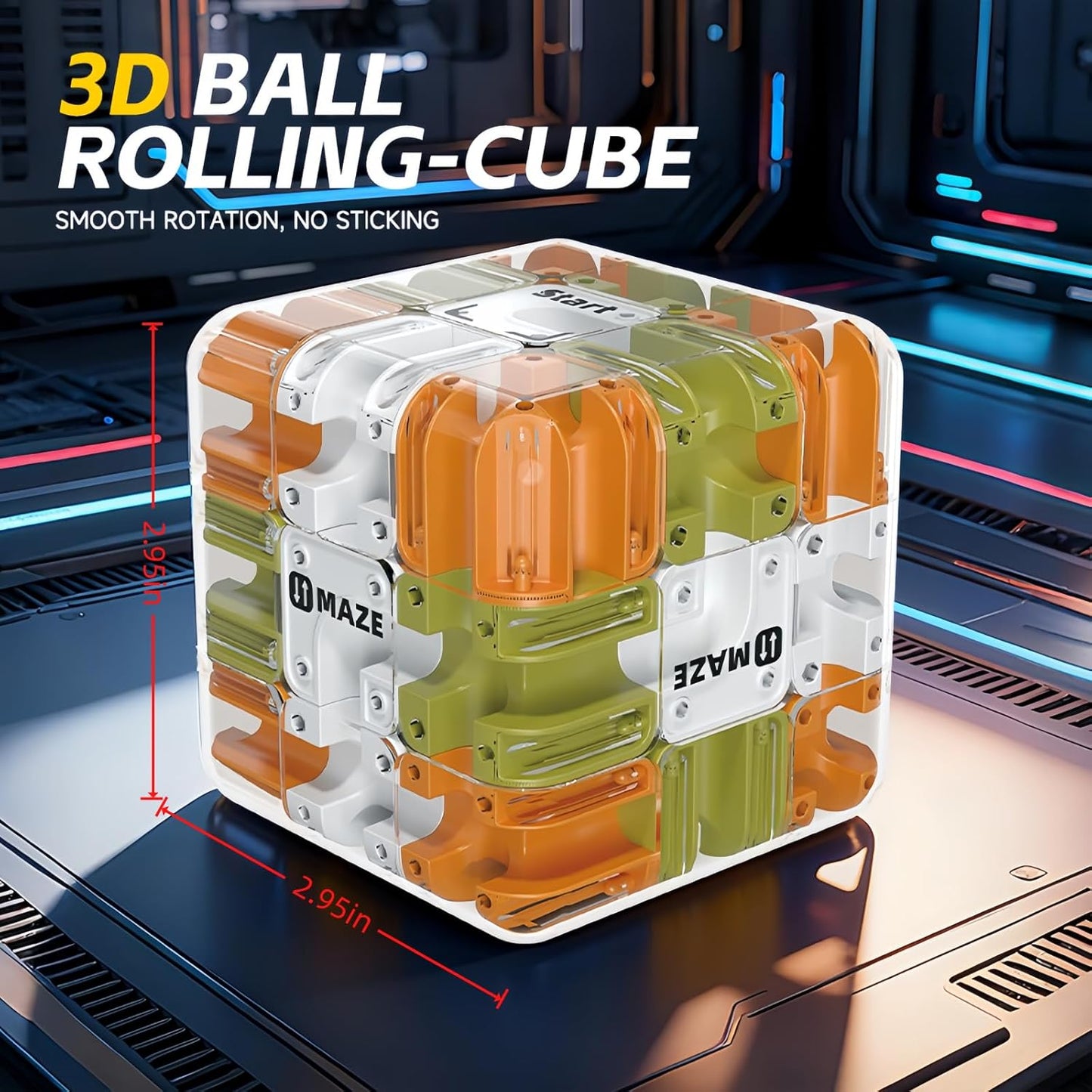 3D Rolling Ball Maze Cube, Marble Labyrinth Cube, 3D Labyrinth Puzzle Cube, Spatial Awareness Brain Training Educational Focus Game Gift for Adults Teens Kids (Yellow & Blue)