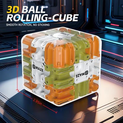3D Rolling Ball Maze Cube, Marble Labyrinth Cube, 3D Labyrinth Puzzle Cube, Spatial Awareness Brain Training Educational Focus Game Gift for Adults Teens Kids (Yellow & Blue)