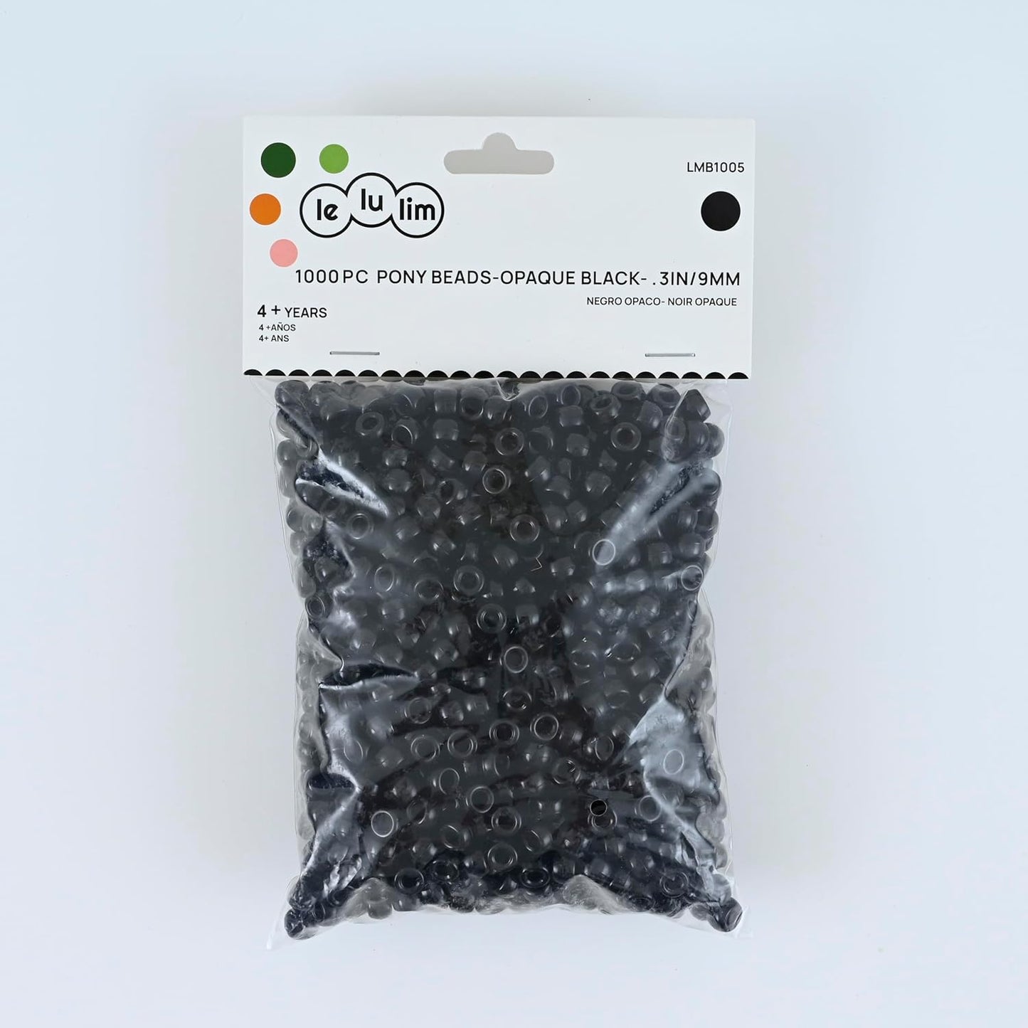 lelulim™ 1000 PC Pony Beads Opaque Black 3IN / 9mm Diameter. (Black)