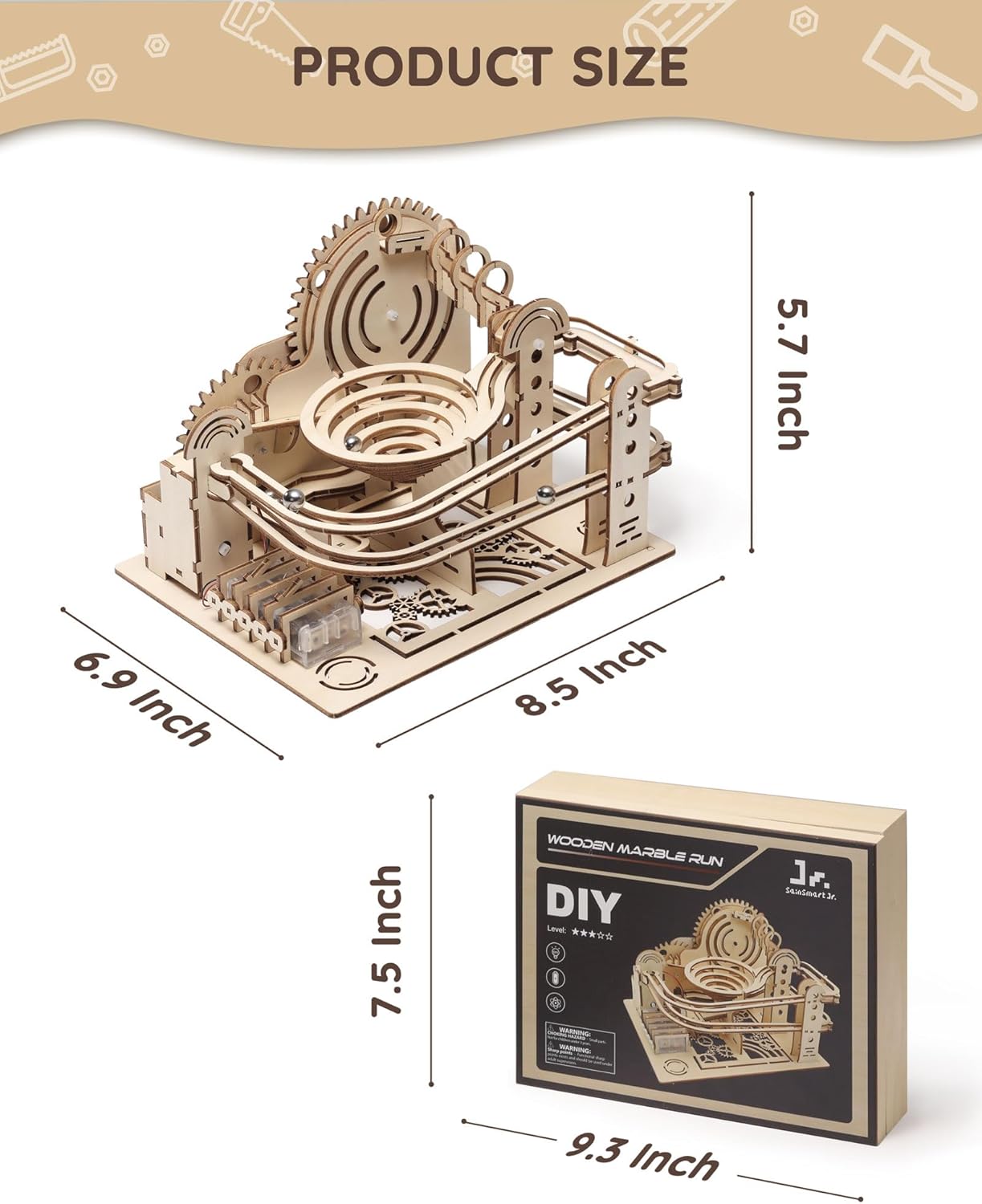 SainSmart Jr. 3D Wooden Puzzles for Adults, Marble Run Wood to Build, Mechanical Model Building Kit, DIY Gift for Aged 14+, Roller Coaster