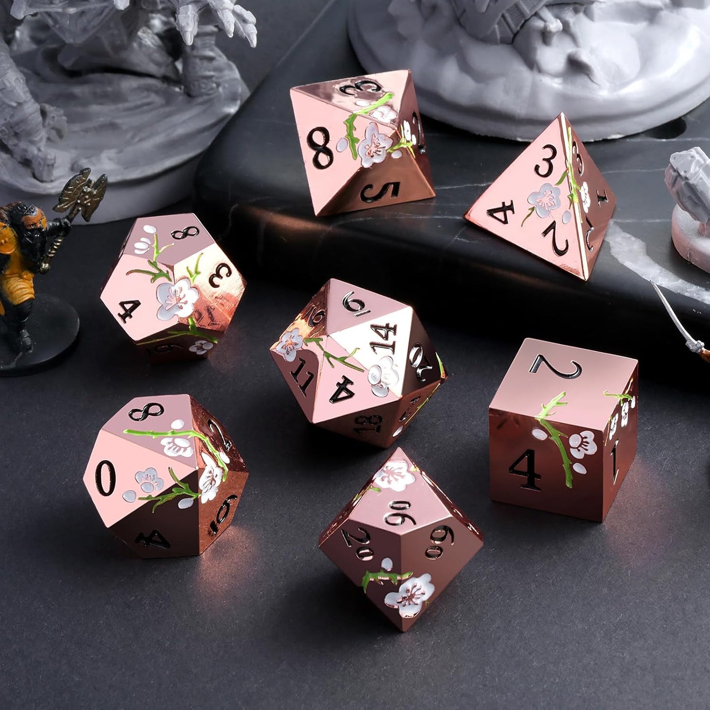 DnDnD Heavy Polyhedral Metal Dice Set with Metal Box, 7-die Shiny Blue Surface with Golden Number for RPG,Dungeons and Dragons,Pathfinder,Shadowrun,D&D,Role Palying Game and Math Teaching - Colors A
