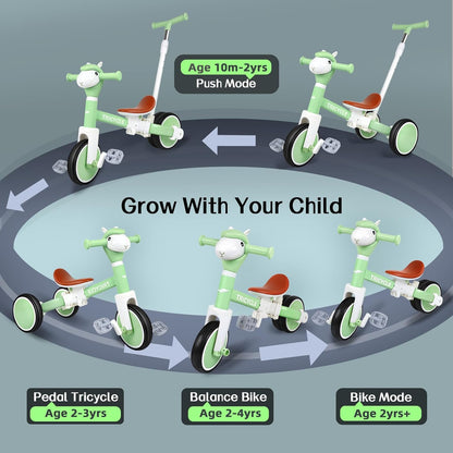 Tricycle for Toddlers 1-3 Year Olds, 5 in 1 Toddler Balance Bike 2-4 Years Old Boys Girls, Push Trike Toys with Adjustable Handle, Birthday Gifts for 2 3 4 5 Year Old Kids Bike (Blue)