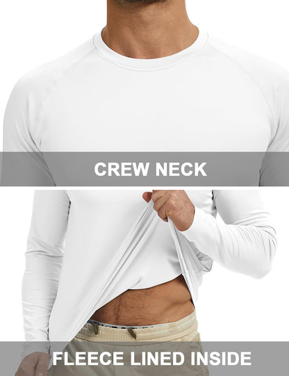 Men's Thermal Shirts Long Sleeve Fleece Lined Crew Neck Base Layer Athletic Workout Tops
