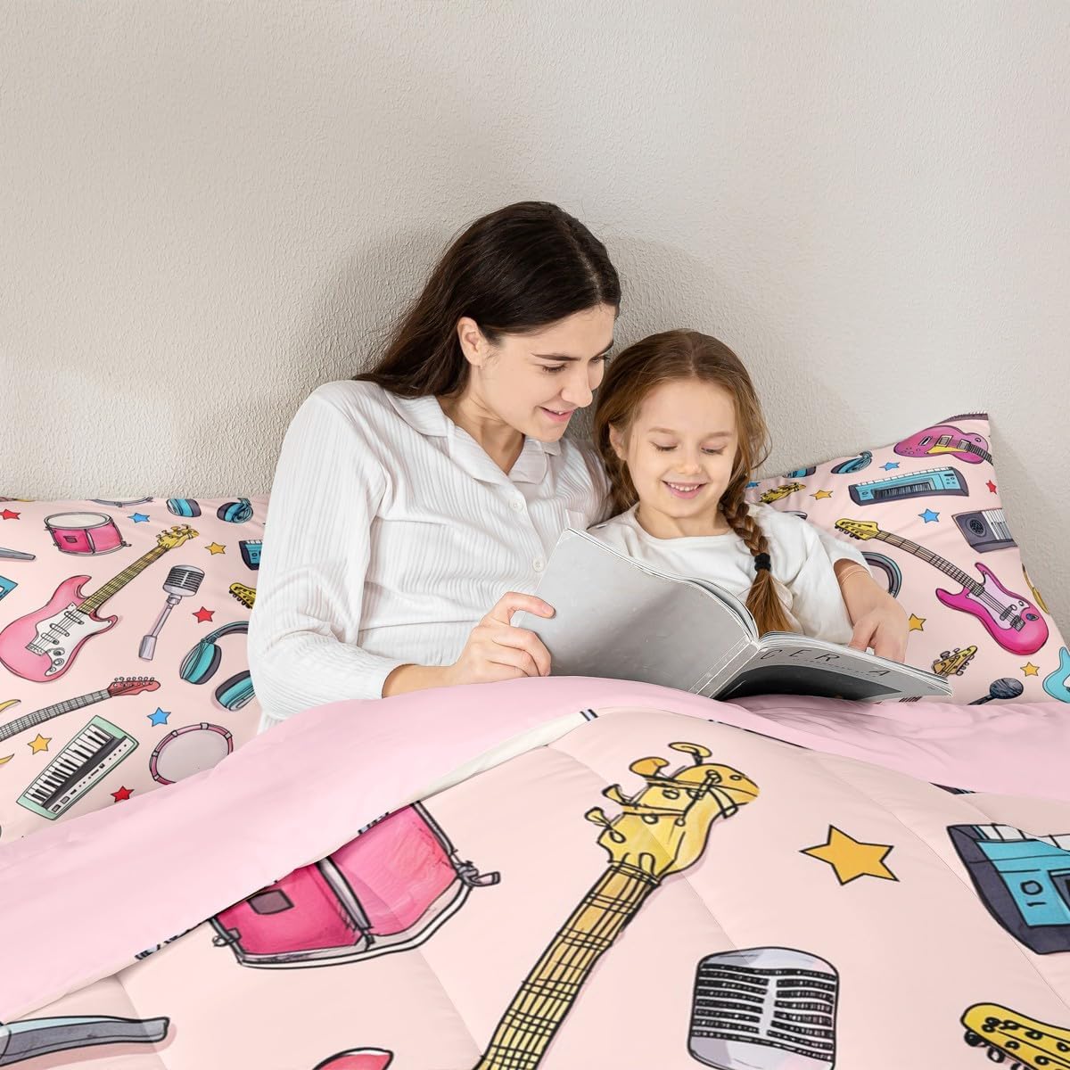 Erosebridal Drum Kit 3D Print Kids Comforter Sets Rock Music Themed Full Bedding Set for Boys Girls Musical Pattern Comforter Set,Colorful Retro Style Quilt Duvet 3 Pcs