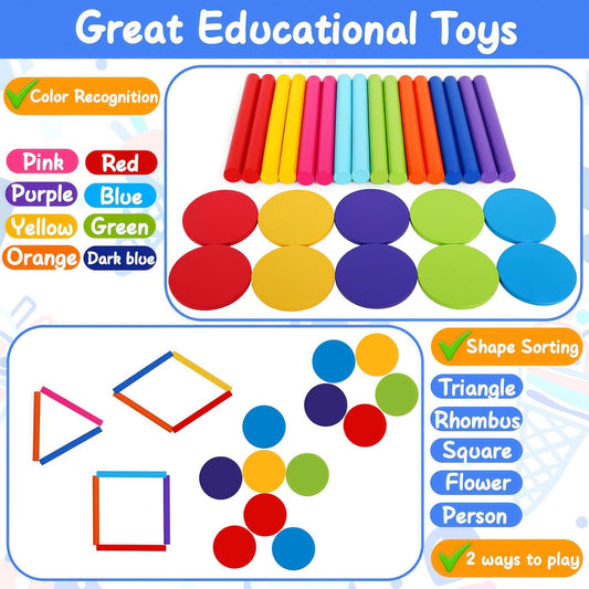 ROOCHKD Wooden Sorting Toy Montessori Color & Shape Sorter Lacing Beads Sequencing Toy Class Activity Toddlers Fine Motor Game for Colors and Shapes Learning, Birthday Gifts for Boys and Girls
