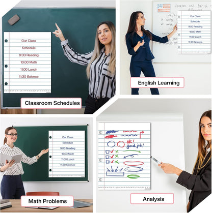 1PCS Giant Magnetic Notebook Paper 6 Magnetic Pens + 1 Eraser Erasable Handwriting Lined Paper Whiteboard Accessories, Dry Erase Notebook Teaching Aids, Homeschool Teaching Supplies 17" x 22"