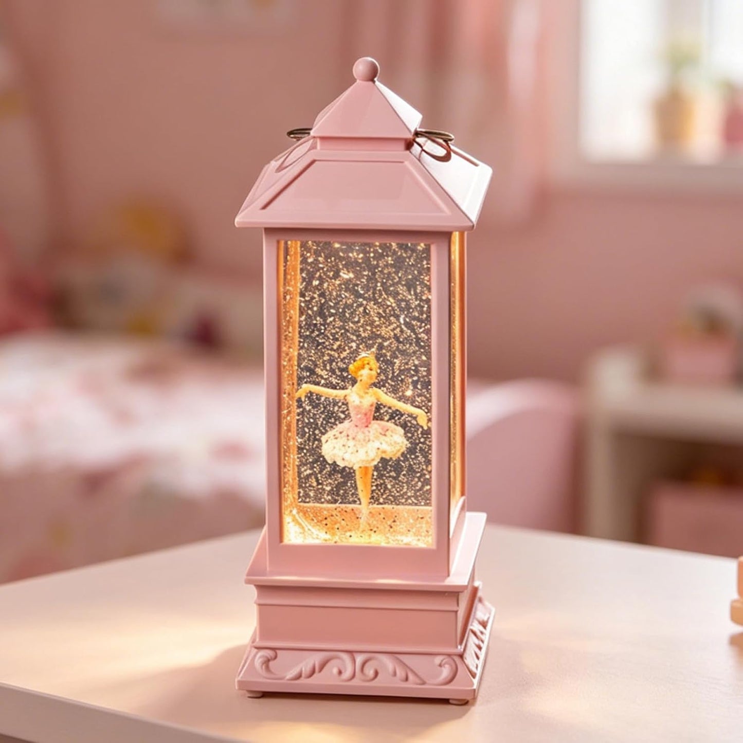 Snow Globe Lantern with Violin Girl – Shatterproof, Glitter Snowglobe 10 Songs Music Box, Led Light, USB or Battery Powered, for Girls Spring Day Gifts Birthday Home Decor Fall Decoration, Silver