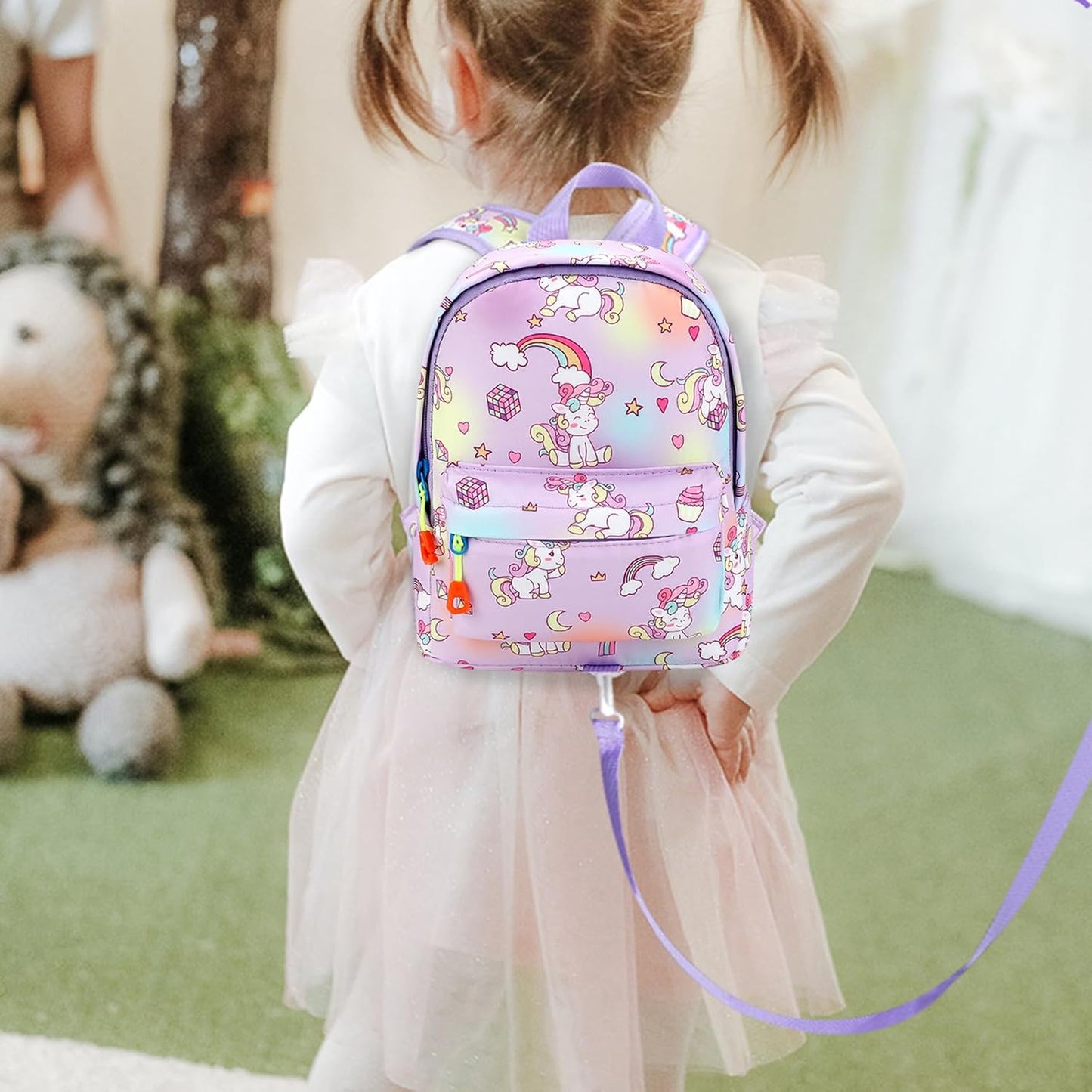 Accmor Toddler Backpack Leash with Anti Lost Wrist Link, Cute Mini Child Walking Harnesses Keep Kids Close Back Pack Rope Tether Rein for Baby Boys (Pink/Unicorn)