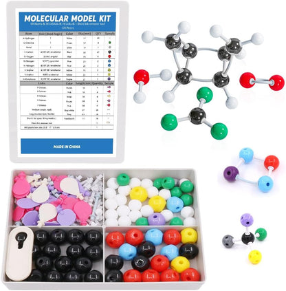 Swpeet 125 Pcs Molecular Model Kit for Inorganic & Organic Molecular Model Teacher and 16 Years and Over Student Kit - 54 Atoms & 70 Links & 1 Short Link Remover Tool - Science Toys
