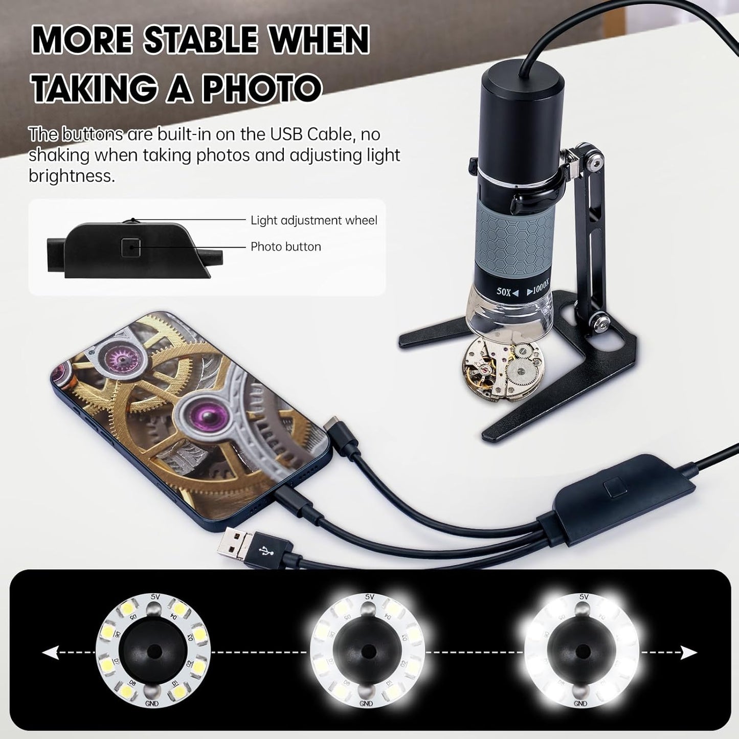 USB Microscope Compatible with iPhone Android Phone Tablet and Windows Mac PC, HD 1080P Wired Digital Microscope Camera for Adults and Kids