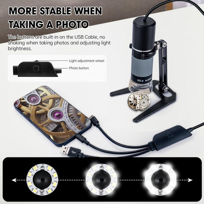 USB Microscope Compatible with iPhone Android Phone Tablet and Windows Mac PC, HD 1080P Wired Digital Microscope Camera for Adults and Kids