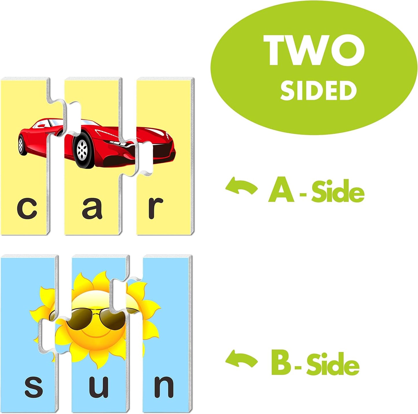72 Word Spelling Puzzles with Error-Correction Mechanism in 3 Pieces, Perfect for Preschool Learning (36 Block Double Sided)