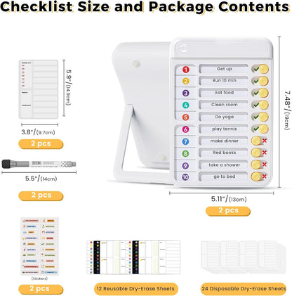 Magnetic Chore Chart for Kids, ADHD Tools for Kids to Do List Checklist Task Board Routine Chart Visual Schedule for Fridge with 10 Sliders and Magnetic Marker - White