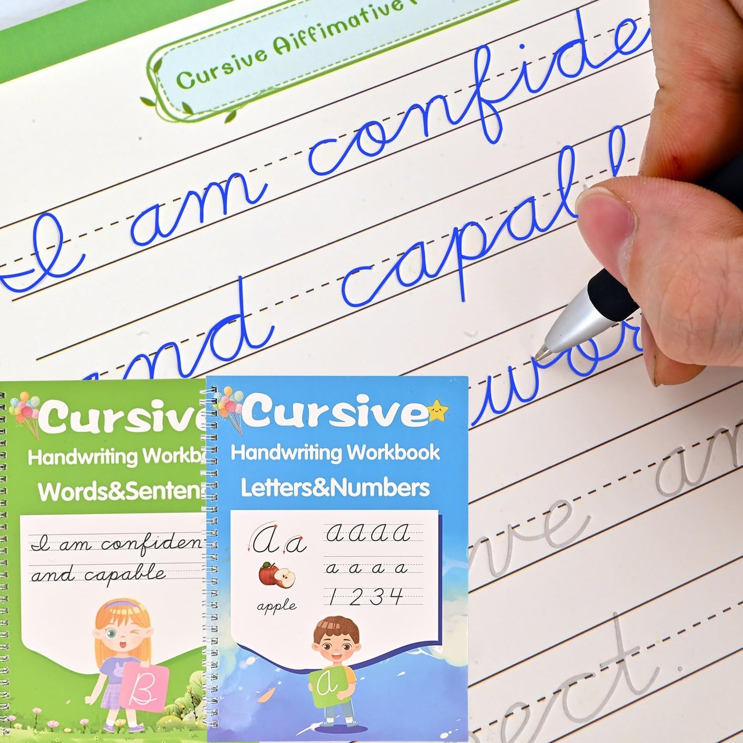 2 Pack Grooved Cursive Handwriting Workbook,Reusable Handwriting Practice Copybooks,Cursive Writing Practice Book for Kids Beginners