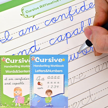 2 Pack Grooved Cursive Handwriting Workbook,Reusable Handwriting Practice Copybooks,Cursive Writing Practice Book for Kids Beginners
