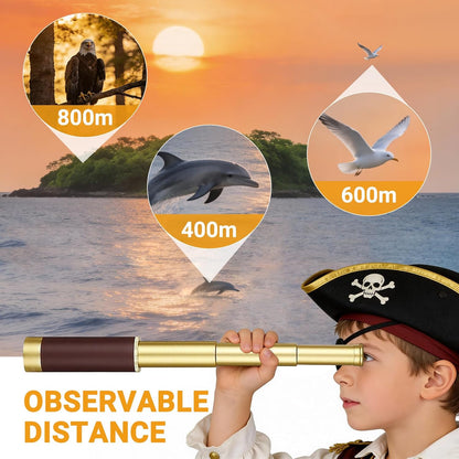 Retro Pirate Telescope Zoomable with Treasure Map 25x30 Spyglass Portable Collapsible Handheld Telescope Vintage Monocular for Kids & Survival Gear Compass Pocket Military Compass