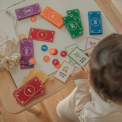 Good Ground Pretend Play Kids Felt Money Educational Montessori Toy Dollars Bills Coins Wallet Childrens Counting Set Toddlers STEM Gift Rainbow