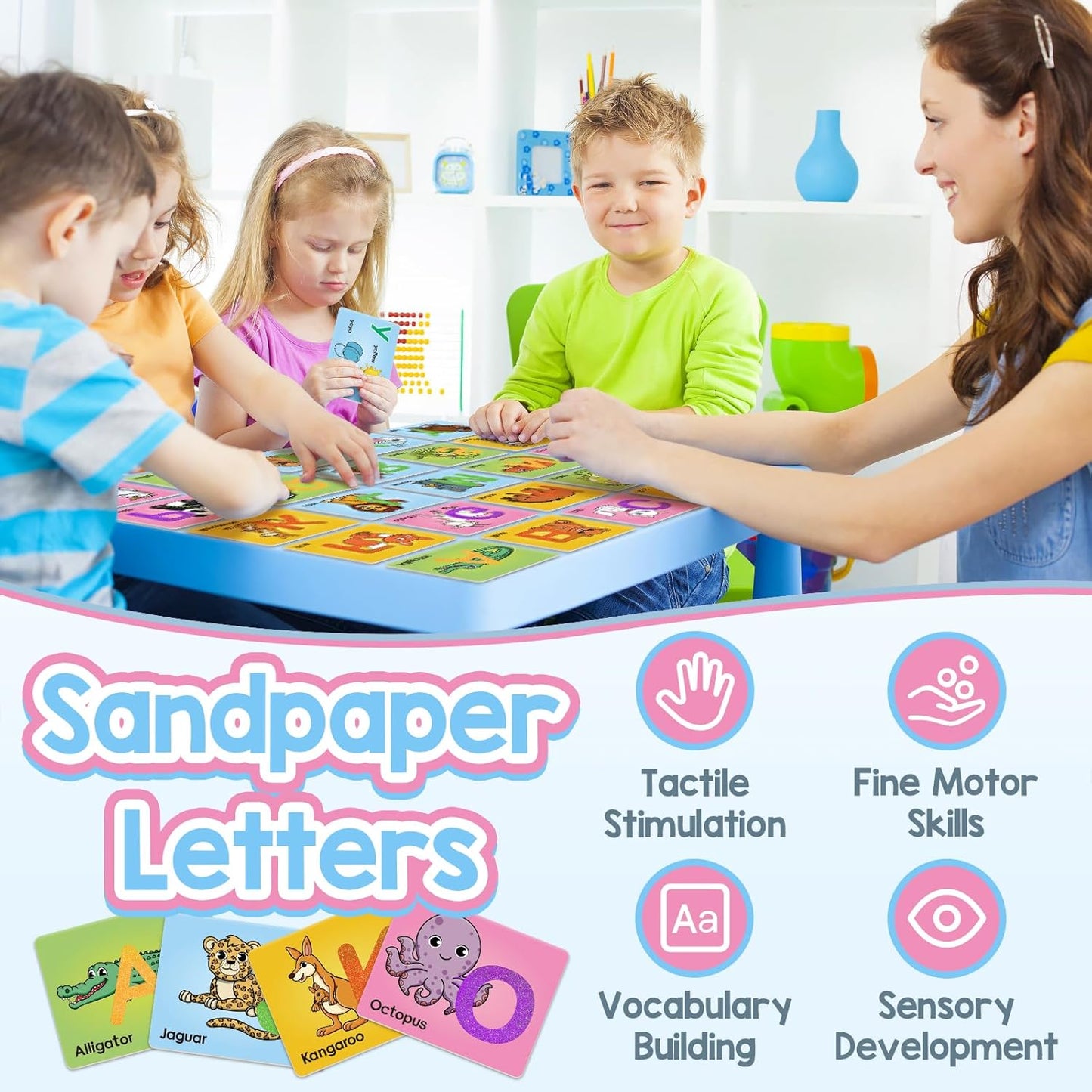 Broytain Sandpaper Letters Cards for Toddlers 3+,Word Games,Speech Therapy Toys for 3 4 5,Sensory Products, Educational Flash Cards,Learn Animals and Others