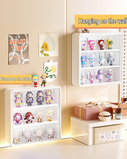 HGYZE Peg Boards for Wall with Shelf & Hooks, No Punching Craft Storage, Small Pegboard Ledges Organizer for Hanging Keychains, 4 Pack Decorative Wall Panel Kits for Blindboxes Lightweight Dolls, Pink