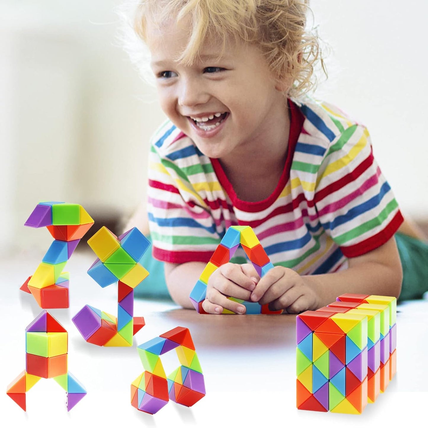 30 Pack Medium Snake Cube Fidget Toys Goodie Bag Stuffers for Kids, Treasure Box Toys for Classroom, Twist Puzzle for Party Favors, Birthday, Back to School Gifts, Stocking Stuffers for Kids