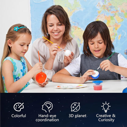 Pllieay Solar System Model Foam Ball Kit Includes 14PCS Mixed Sized Polystyrene Spheres Balls, 12PCS Bamboo Sticks, 12 Color Pigments, 2PCS Painting Brushes for School Science Projects