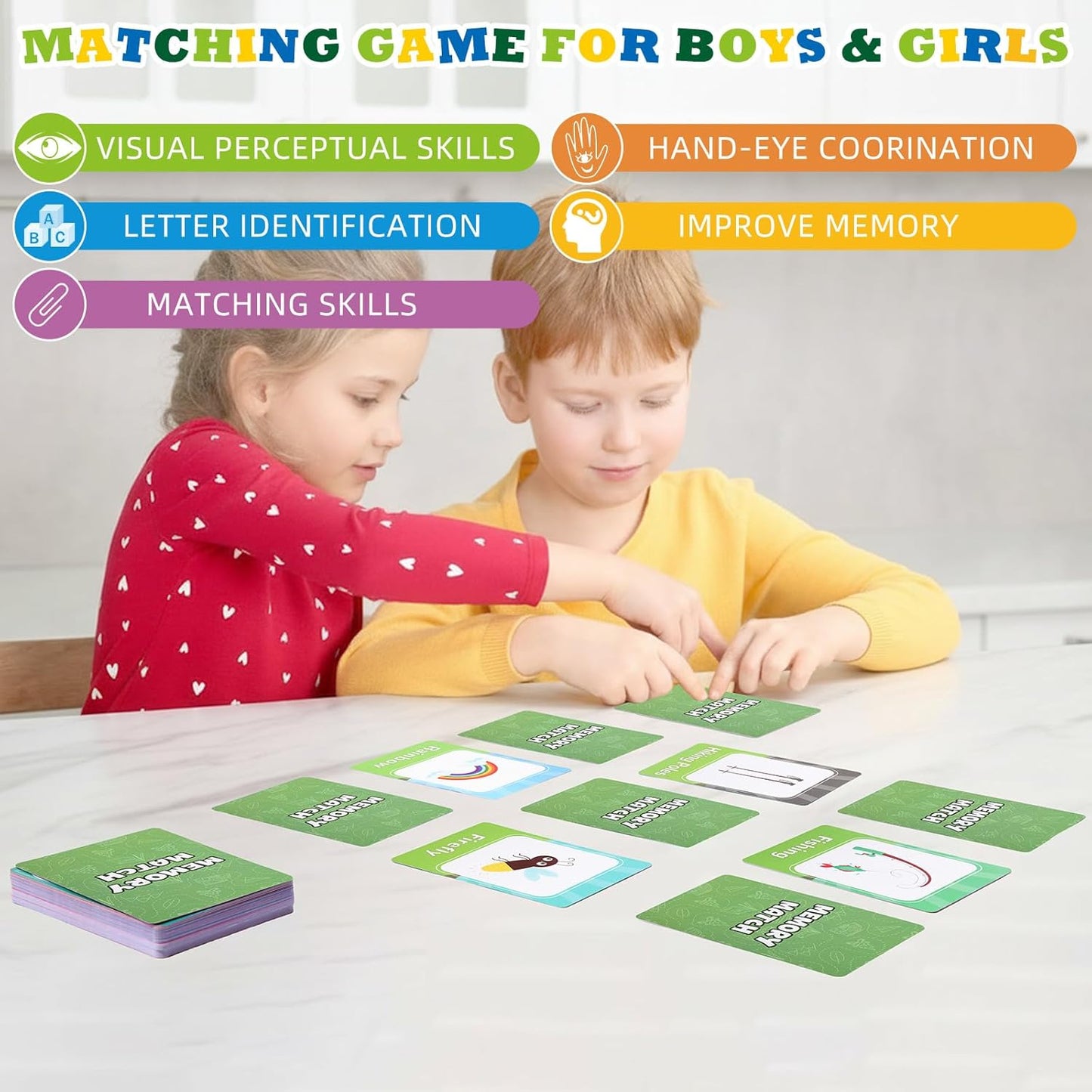 Zubebe 4 Sets Memory Matching Game for Kids Memory Match Fun Matching Game Educational Toys for Family Night, Party Favors, Classroom Prizes (Style 1)