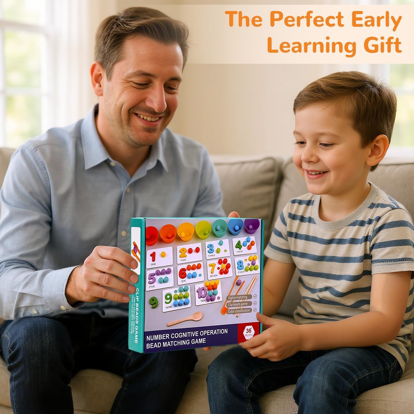 Wooden Peg Board Bead Game, Montessori Arithmetic Math Toy Set with Beads, Chopsticks & Spoons, Children's Preschool Fine Motor Toys for 3 4 5 Years Old