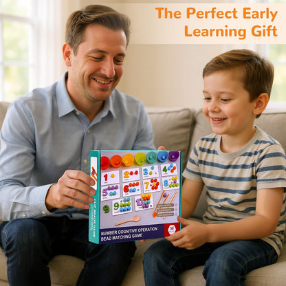 Wooden Peg Board Bead Game, Montessori Arithmetic Math Toy Set with Beads, Chopsticks & Spoons, Children's Preschool Fine Motor Toys for 3 4 5 Years Old