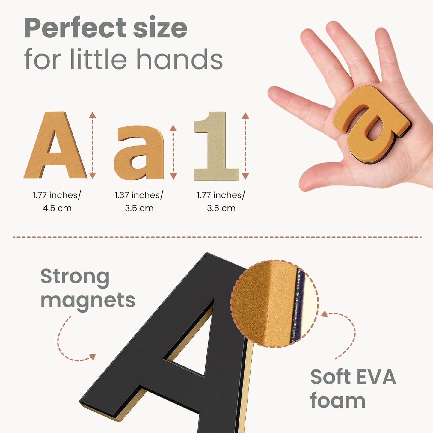 Magnetic Letters and Numbers for Kids – 135 Neutral Aesthetic Foam Alphabet Magnets for Fridge, Montessori Preschool Learning, Homeschool & Kindergarten