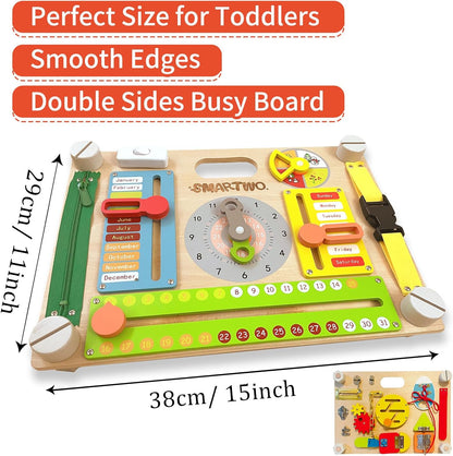Montessori Large Double-Sided Busy Board for 1 2 3 4 Year Old- Wooden Sensory Toys -Fidget Activity Board for Toddlers Boys and Girls- Motor Skills Gifts for ADHD & Autistic Children Kids