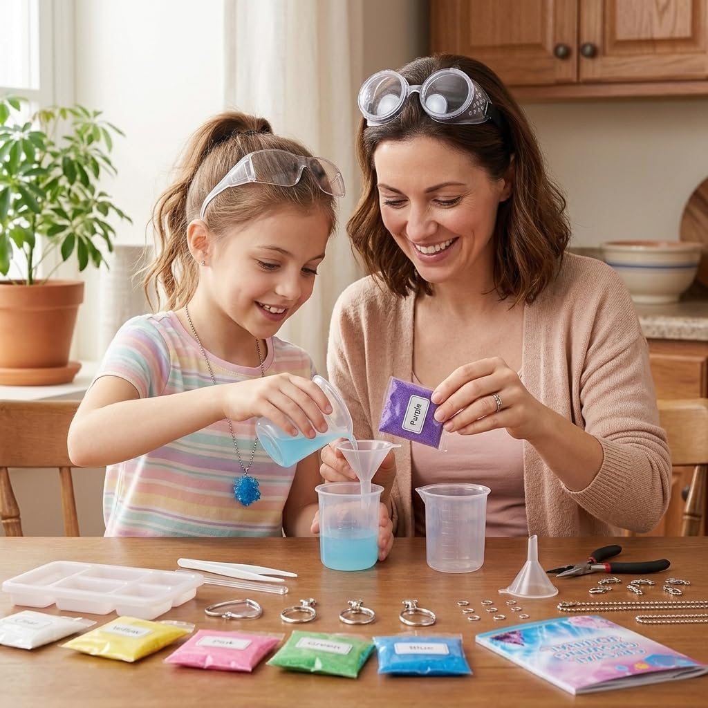 LIVEVIE Crystal Growing Jewelry Kit, Create 6 Jewelry Pieces for Kids - DIY Sparkling Pendants, Necklaces & Earrings Educational Science Kit for Hands-On Learning & Creativity