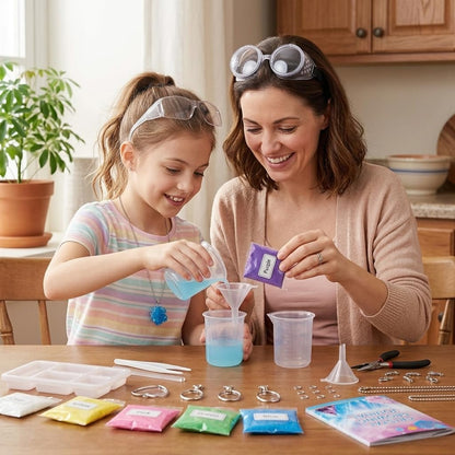 LIVEVIE Crystal Growing Jewelry Kit, Create 6 Jewelry Pieces for Kids - DIY Sparkling Pendants, Necklaces & Earrings Educational Science Kit for Hands-On Learning & Creativity