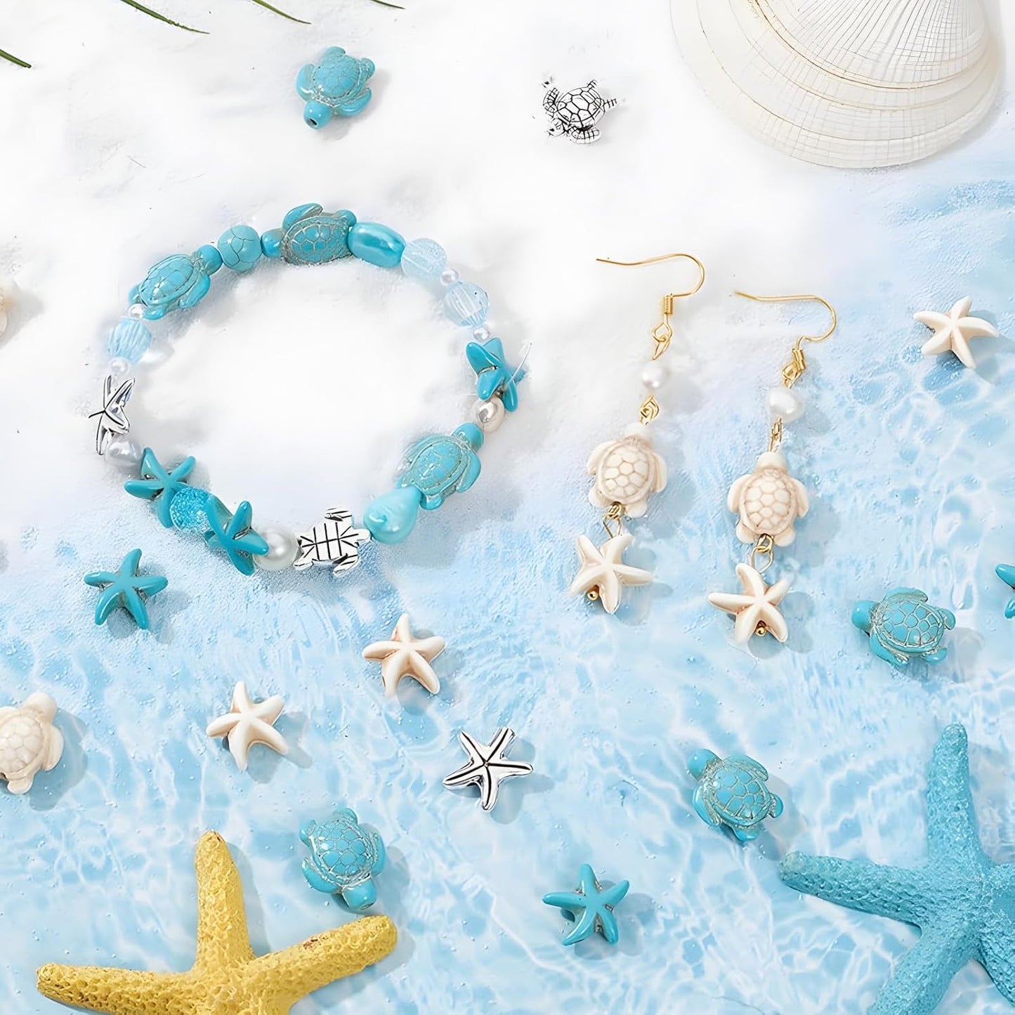 100pcs Blue and White Turquoise Cross Spacer Beads 8x10mm Semi Precious Stone Bead Easter Cross Gemstone Loose Beads for Jewelry Making Charms Beading Bracelets Necklaces Earrings Crafts