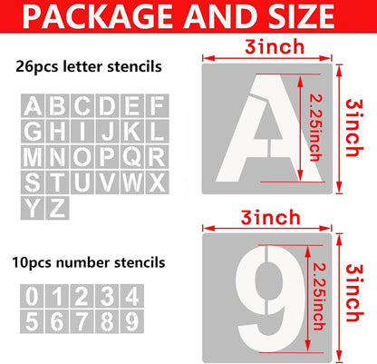 4 Inch Letter Stencils and Numbers, 36 Pcs Alphabet Art Craft Stencil, Reusable Plastic Templates for Wood, Wall, Fabric, Rock, Signage (4 Inch)