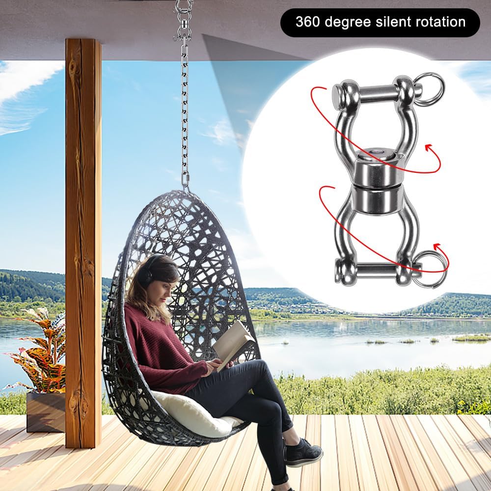 SELEWARE Silent Bearing Swing Swivel, 360° Rotational Device Hanging Accessory with Removeable Buckle for Tree Swing, Hammock Chair, Climbing Rope, Yoga, Kids Swing Swivel 1200LB Capacity, 2 Pack